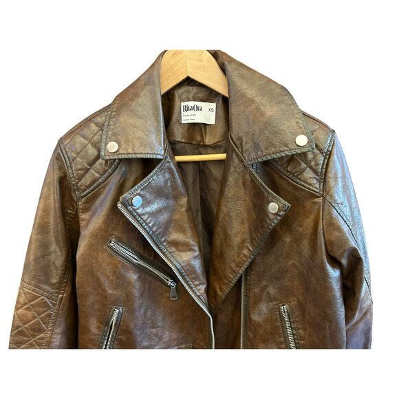 Rita Ora X Primark Collaboration Brown Faux Leather Motorcycle Jacket XS Edgy - Picture 3 of 6